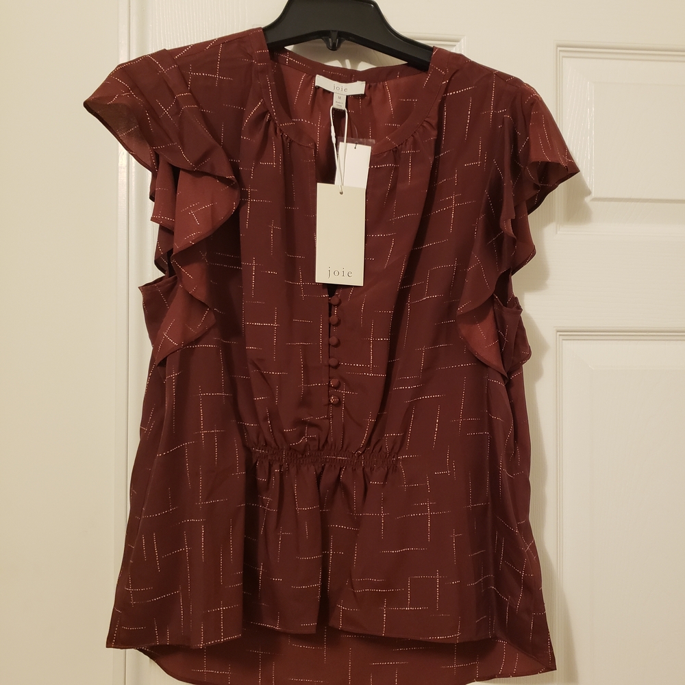 Joie Women's Deep Burgundy Ruffle Blouse